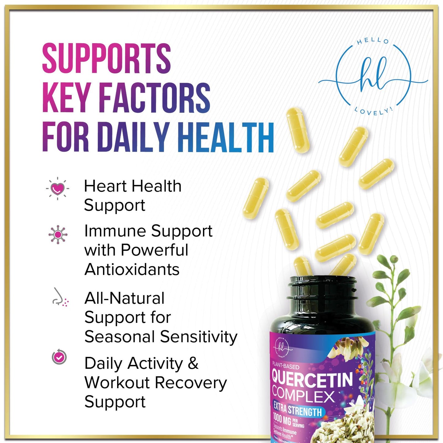 Hello Lovely! Quercetin Dihydrate 1000mg Veggie Capsules, 120 Count