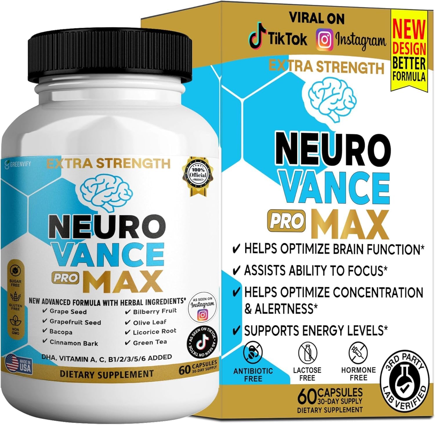 GREENVIFY Neuro Vance Pro Max Extra Strength Brain Supplement, 60 Capsules