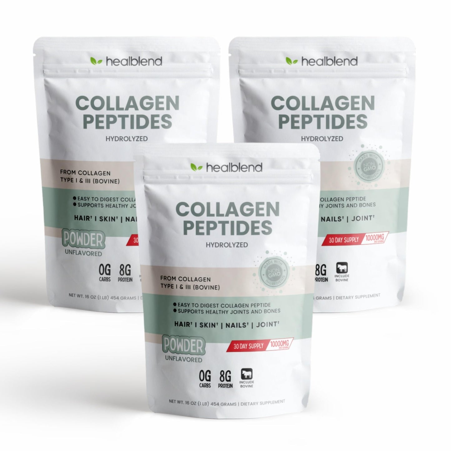 healblend Bovine Collagen Powder, Hydrolyzed Multi Collagen Peptides - 1 lb Powder