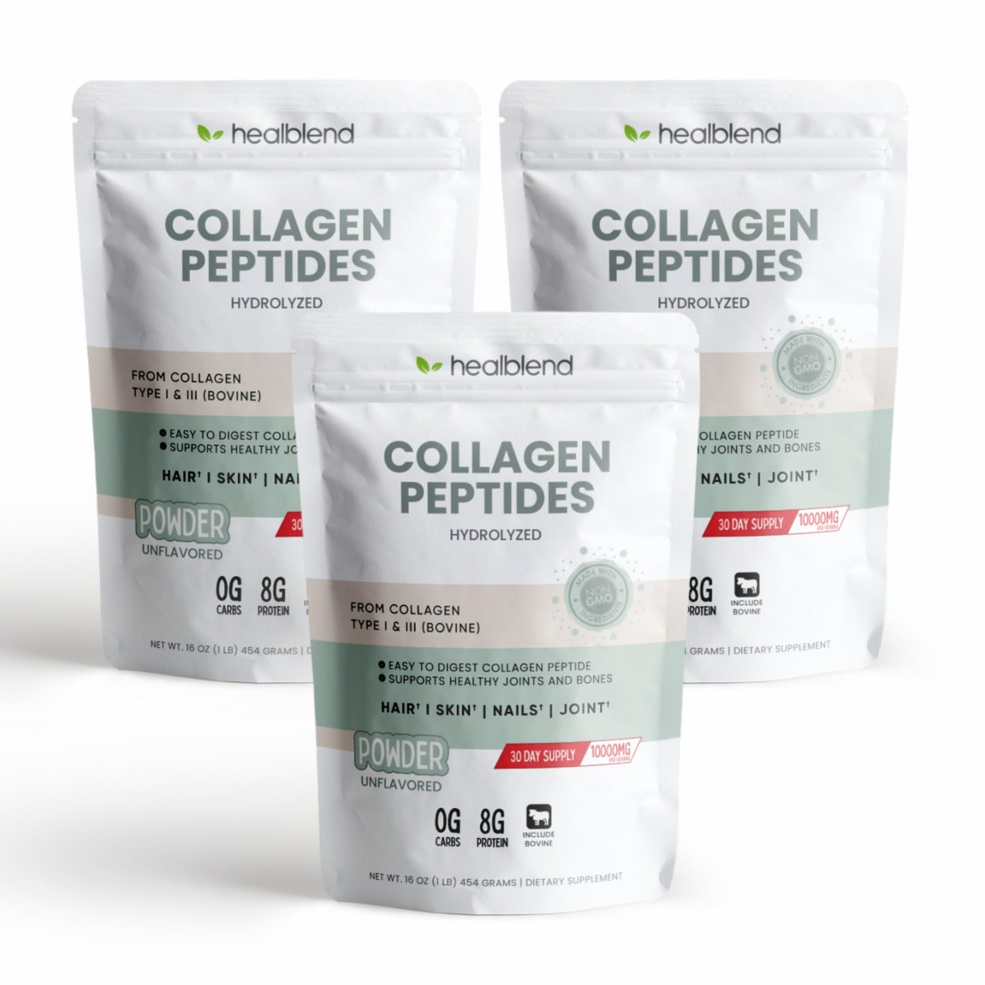 healblend Bovine Collagen Powder, Hydrolyzed Multi Collagen Peptides - 1 lb Powder