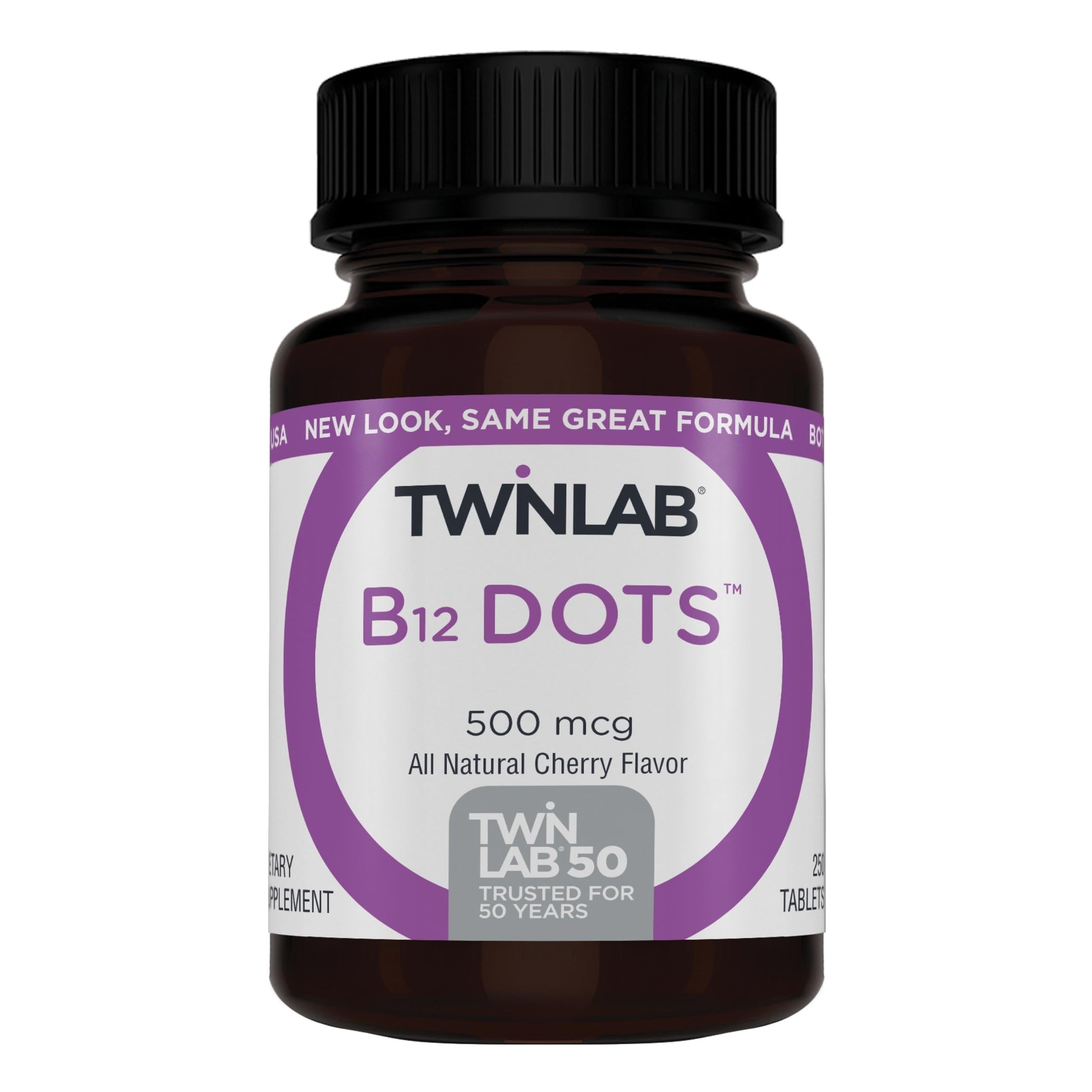 Twinlab B-12 Dots Energy Production Support Vitamin B12 500 mcg, 250 Tablets