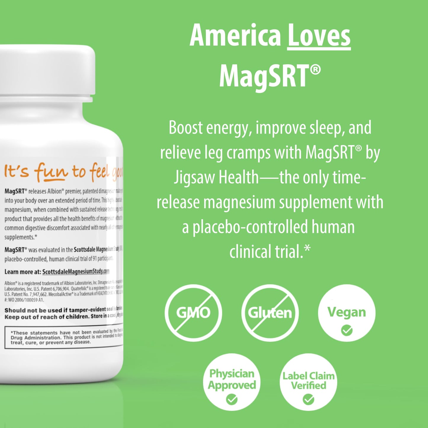 Jigsaw Health MagSRT Magnesium Supplement with Vitamin B6, Folate & B12 120 Tablets