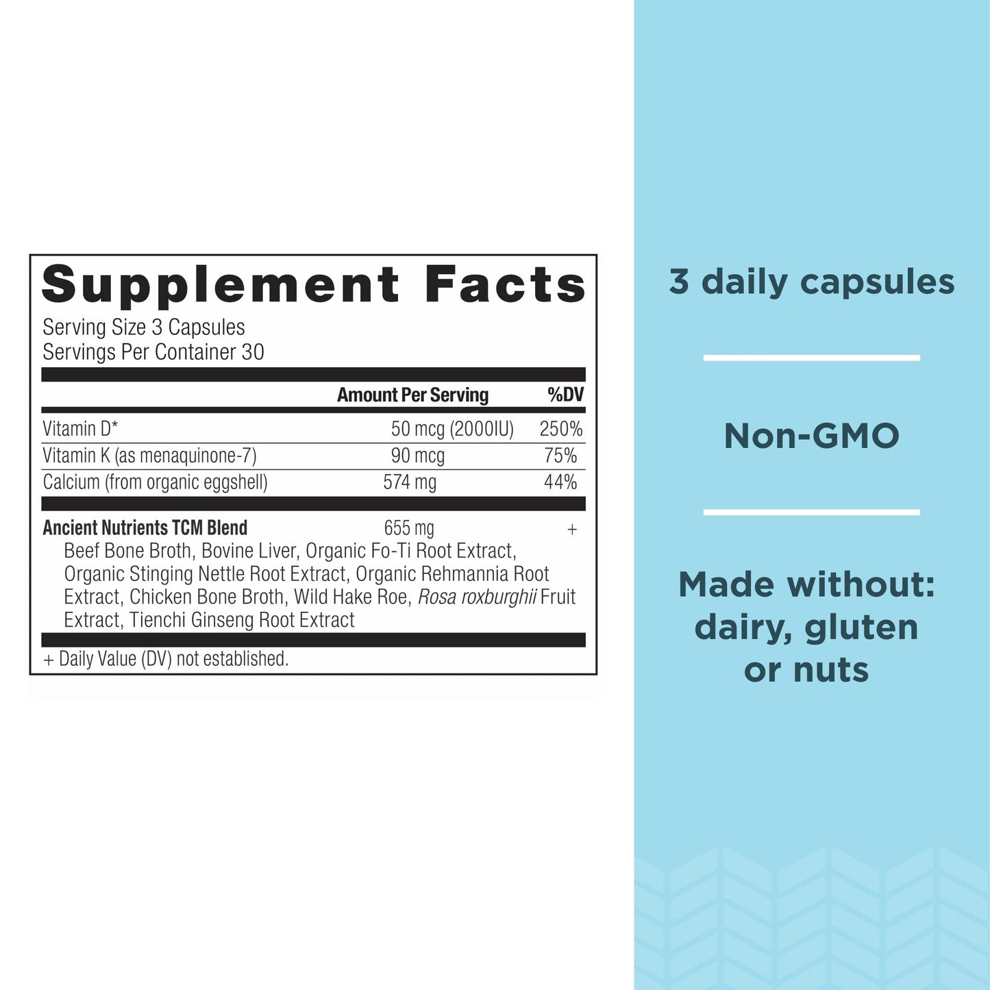 Ancient Nutrition Calcium Supplement + Vitamin D + K2 Capsule, 90 Count