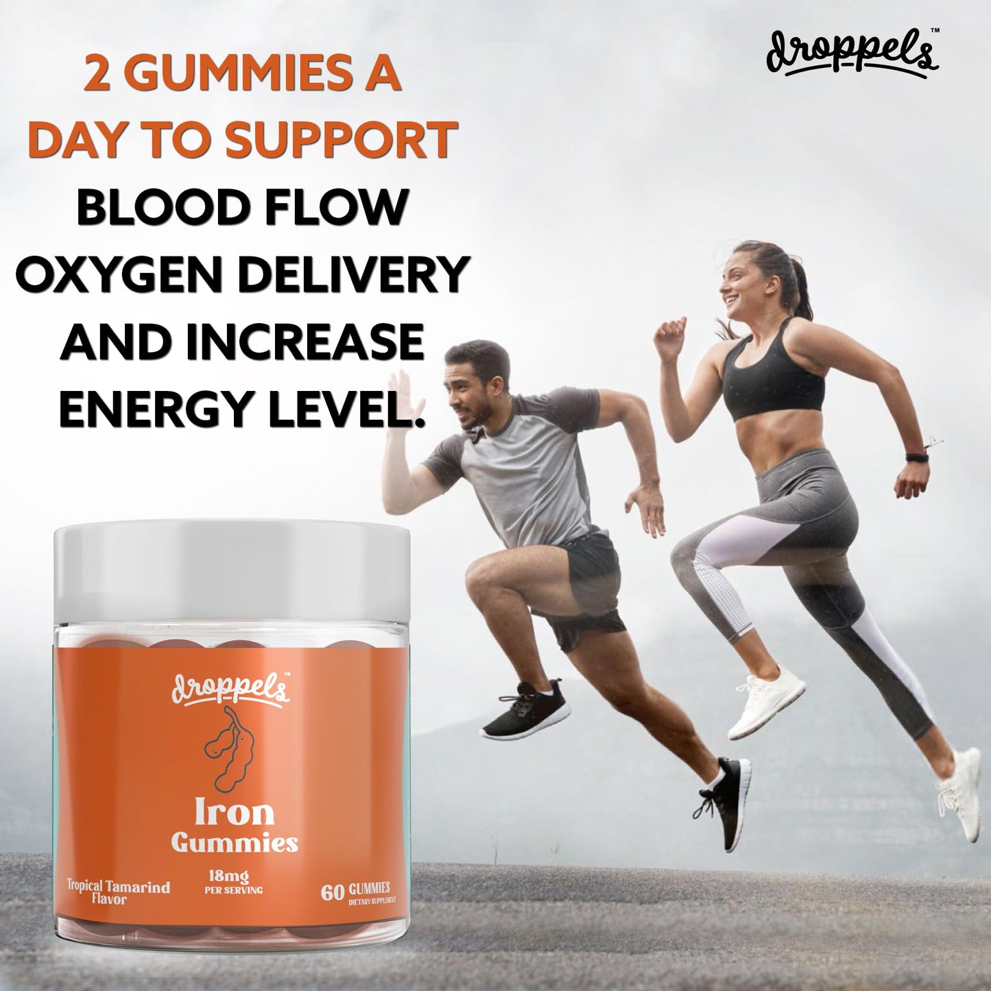 Droppels Iron Gummies 18mg for Women and Men – Vegan Plant-Based Iron Supplement, Gummy 60 Count