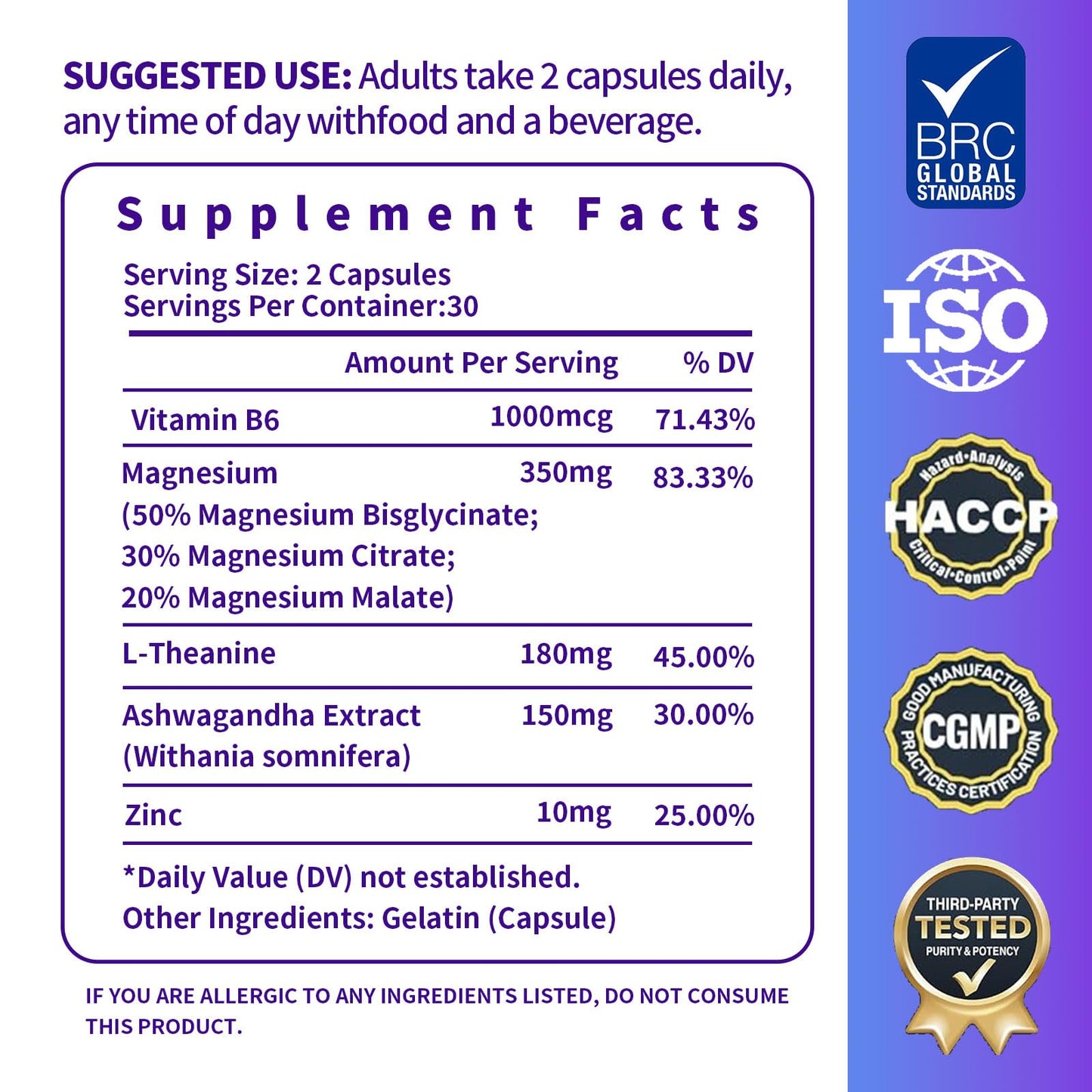 GONBERY Magnesium Complex 7-in-1 with Ashwagandha & L-Theanine Capsules, 60 Count