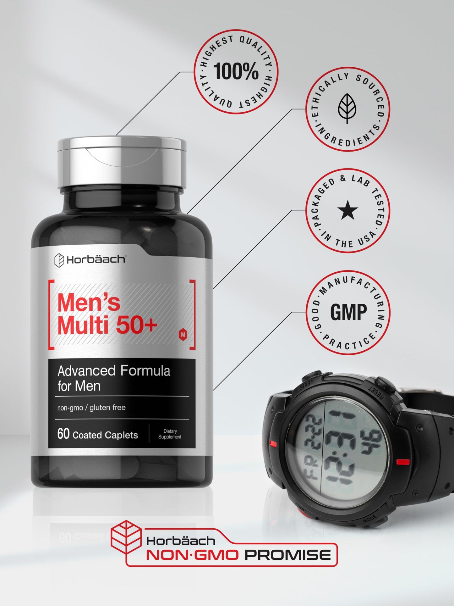 Horbäach Mens Multivitamins 50 Plus Caplets, 60 Count