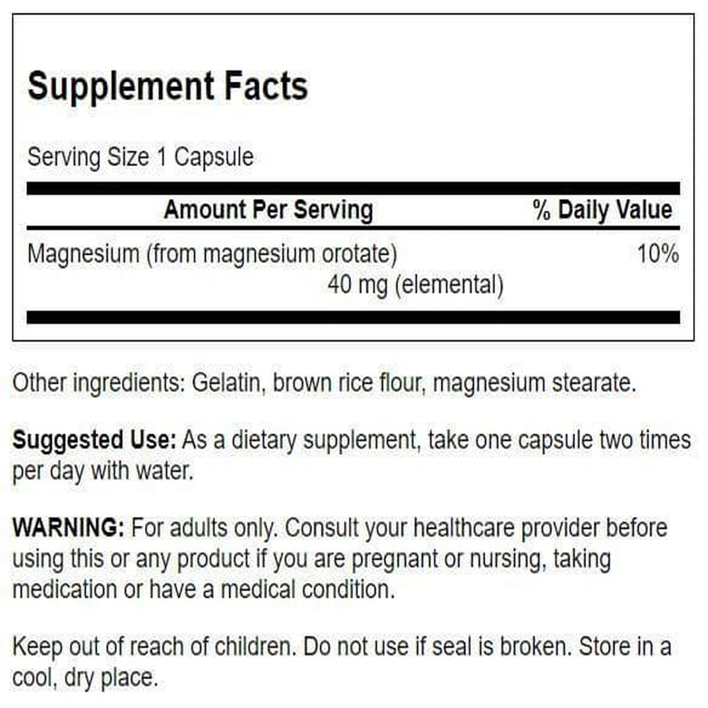 Swanson Magnesium Orotate 40 Milligrams 60 Capsules