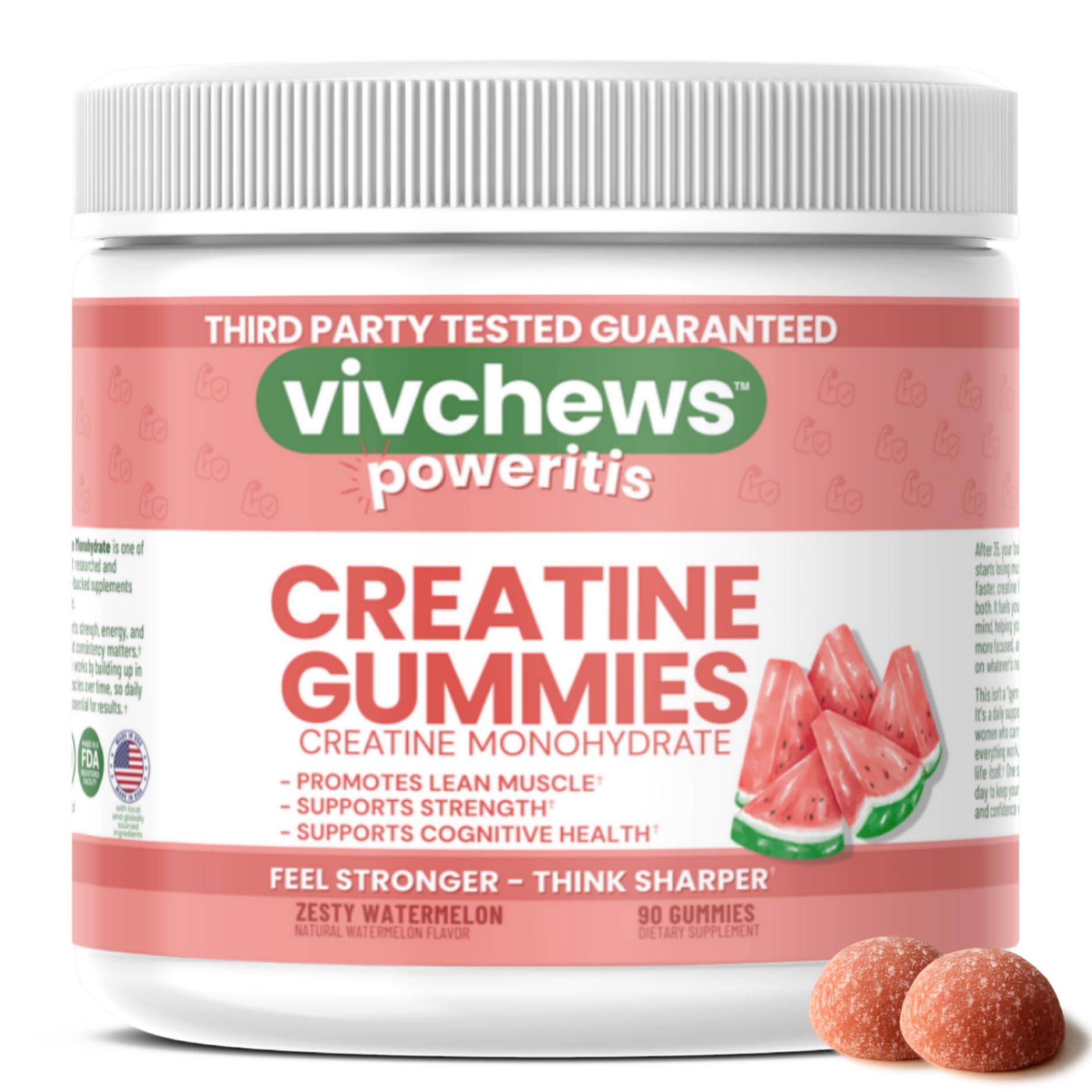 vivchews Creatine Gummies for Women – Creatine Monohydrate, Watermelon Flavor, 90 Count