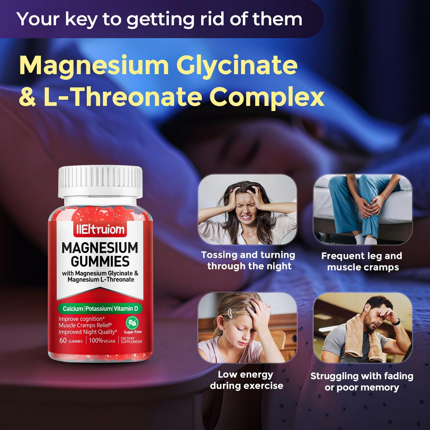 IIEltruiom Liposomal Magnesium Complex 190mg for Kids, Gummies, 60 Count