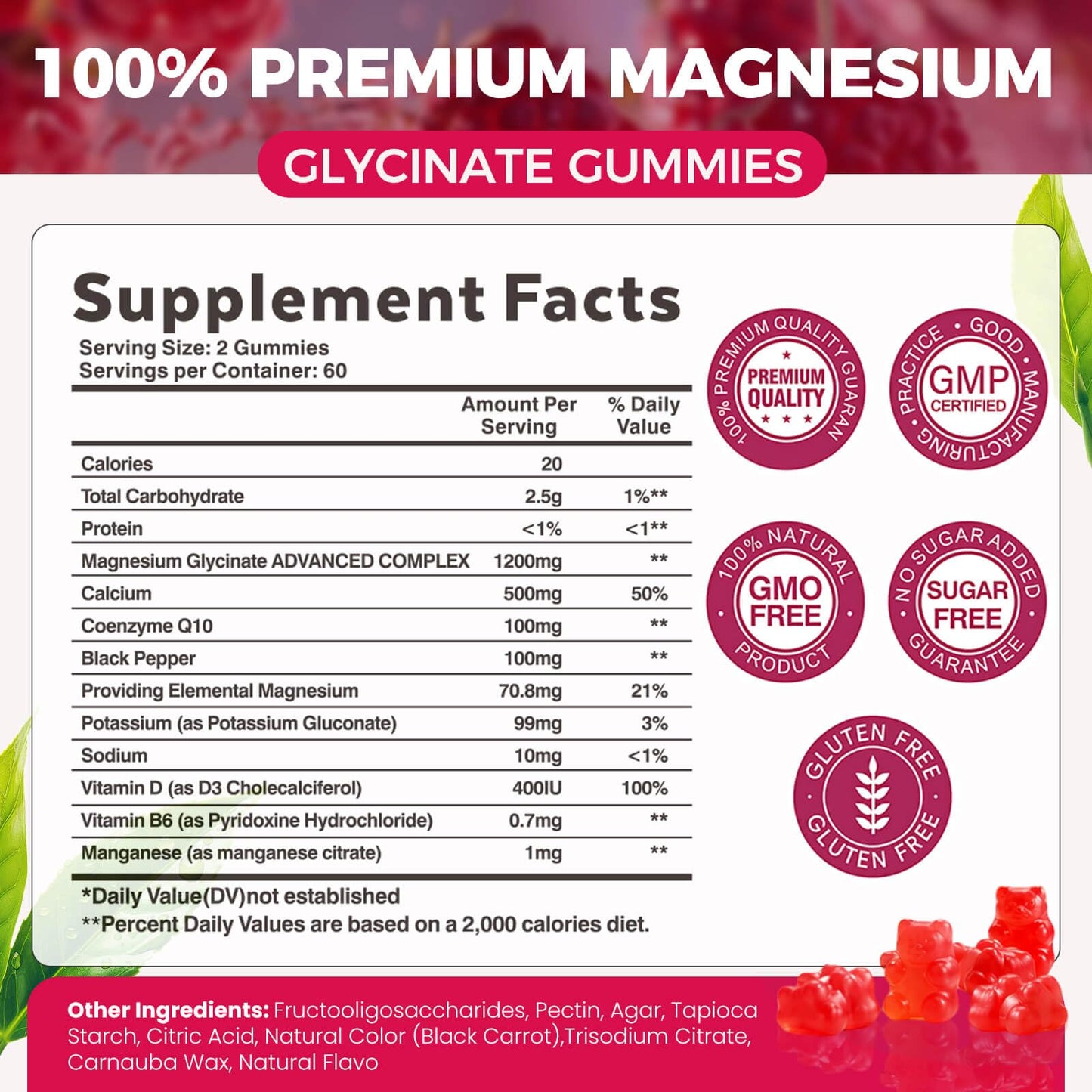 ATSNCJSK Magnesium Glycinate Gummies 1200mg, 120 Count