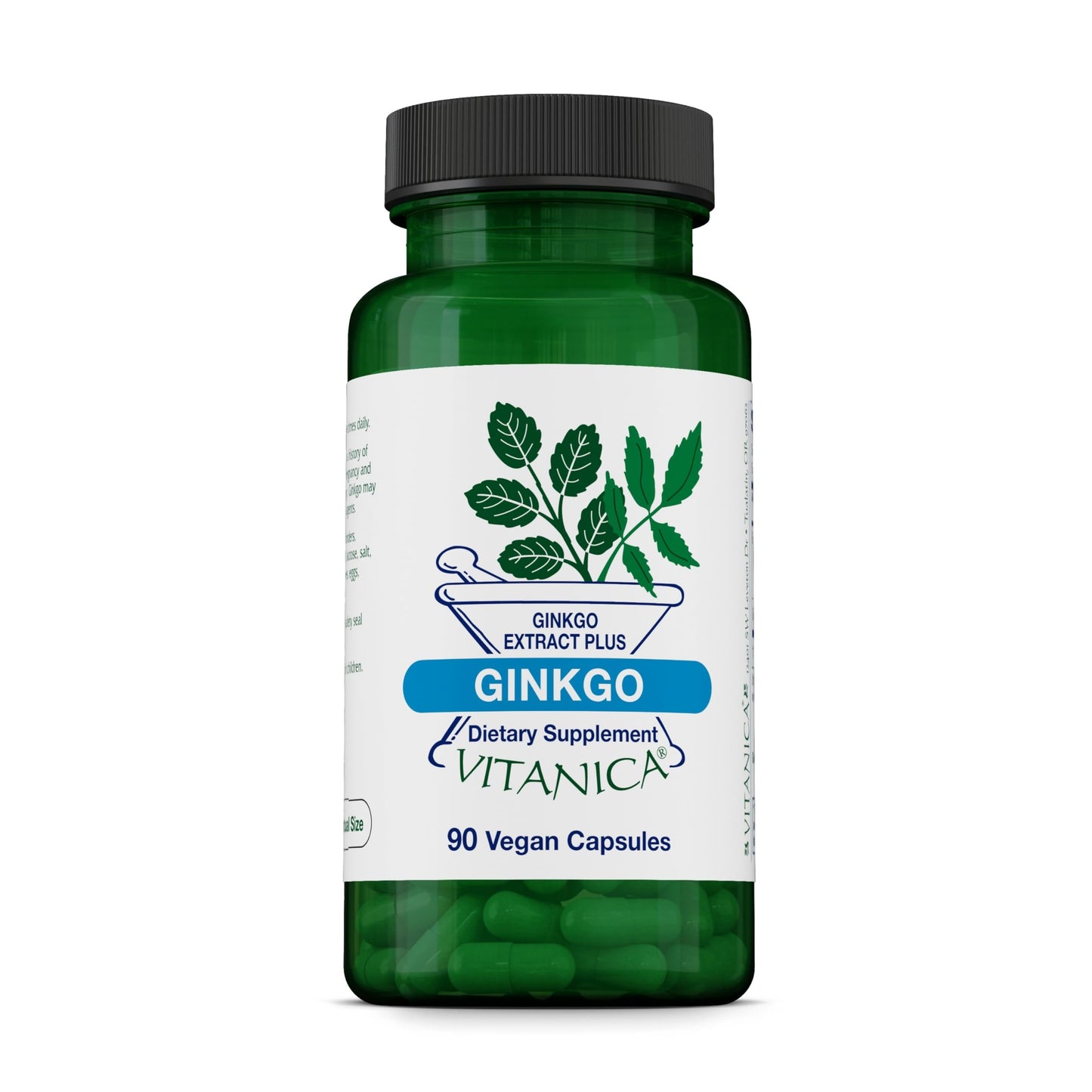 Vitanica Ginkgo Brain Health Herbal Supplement with Standardized & Whole Ginkgo Leaf, Vegan, Capsules, 90 Count