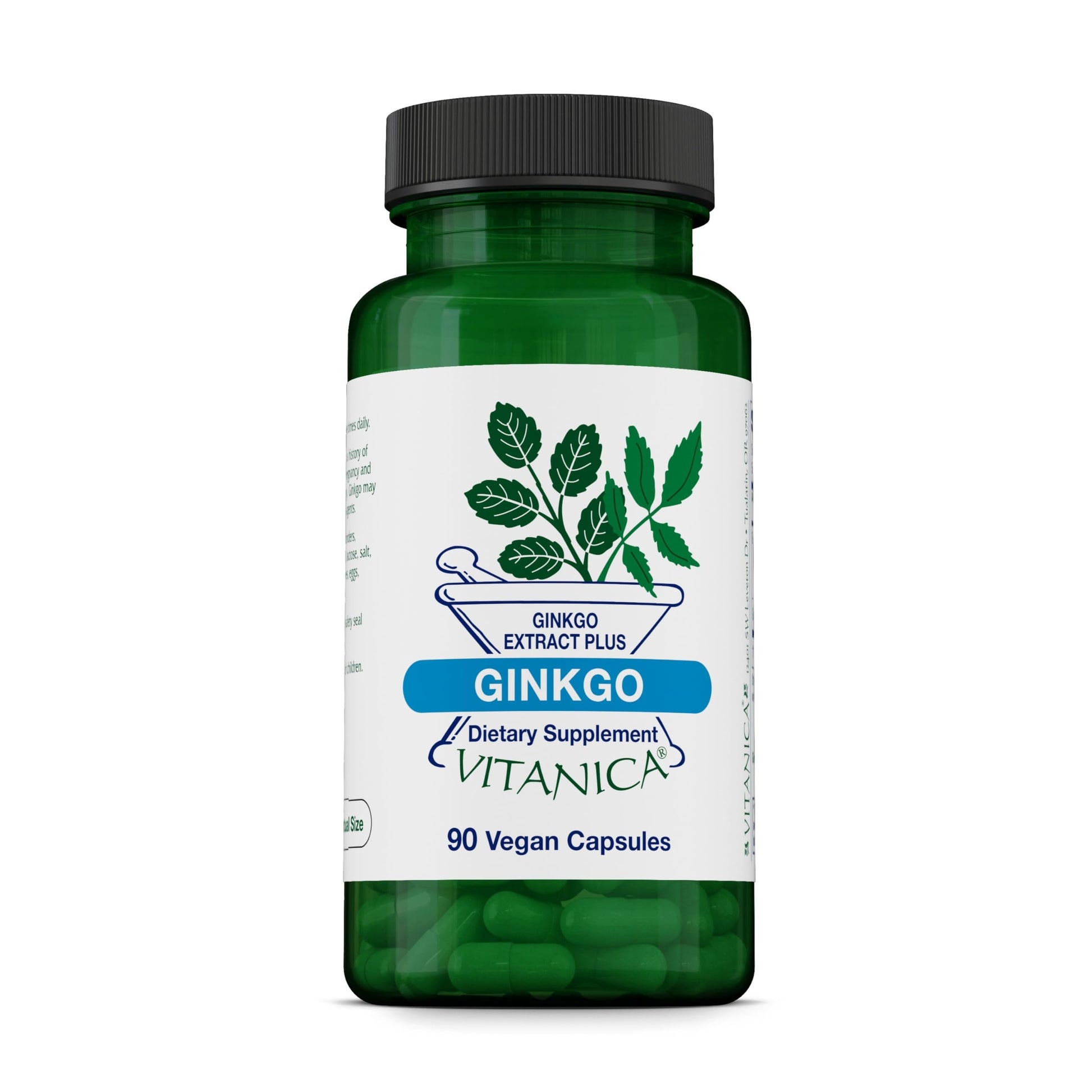 Vitanica Ginkgo Brain Health Herbal Supplement with Standardized & Whole Ginkgo Leaf, Vegan, Capsules, 90 Count