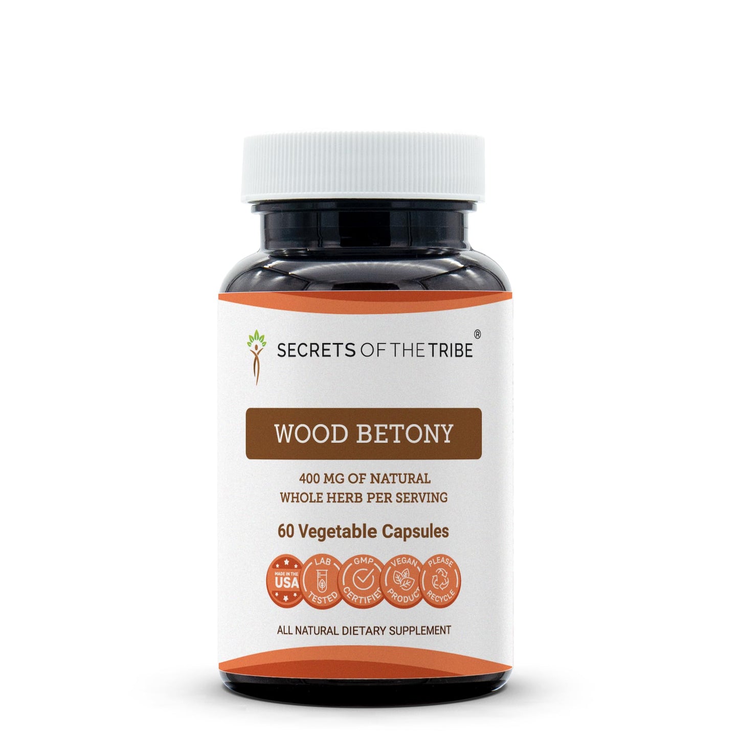 Secrets of the Tribe Wood Betony 400 mg Capsules, 60 Count