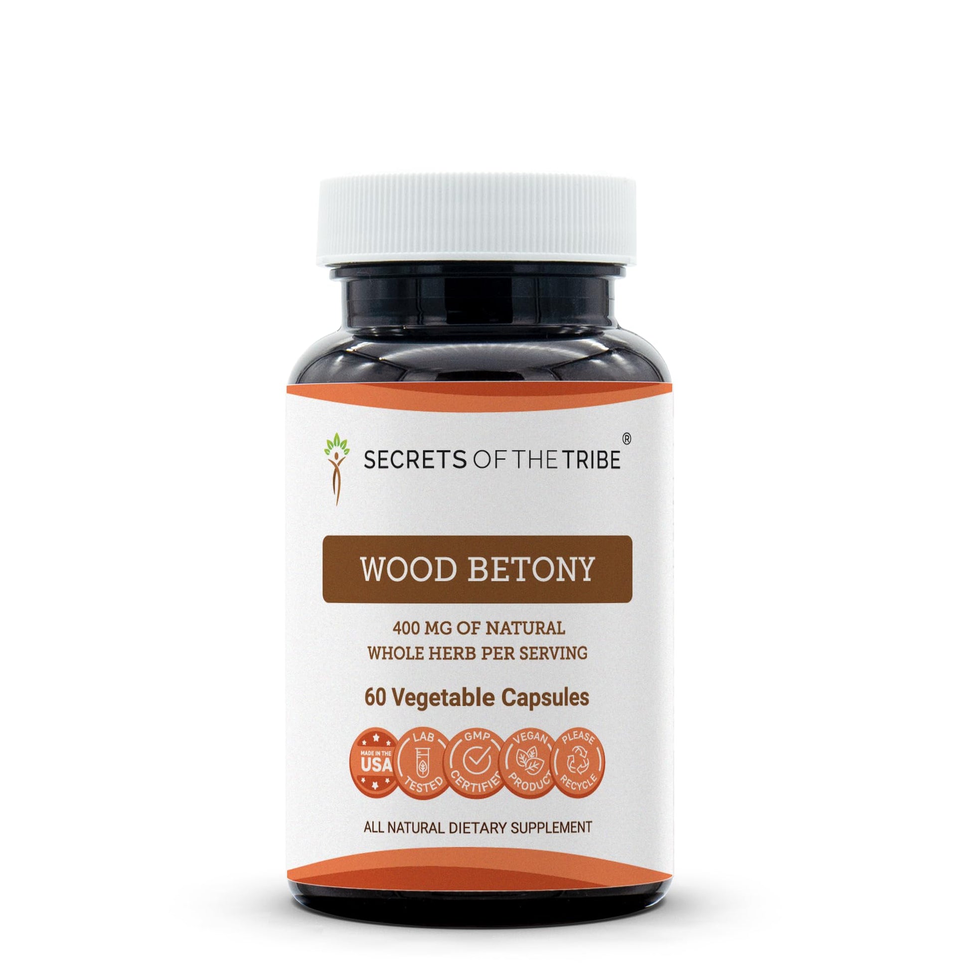 Secrets of the Tribe Wood Betony 400 mg Capsules, 60 Count