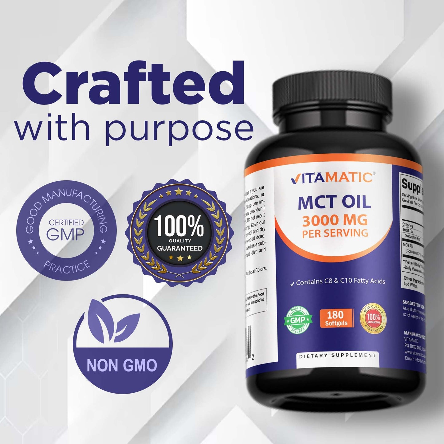 Vitamatic MCT Oil 3000 mg per Serving Softgels 180 Count