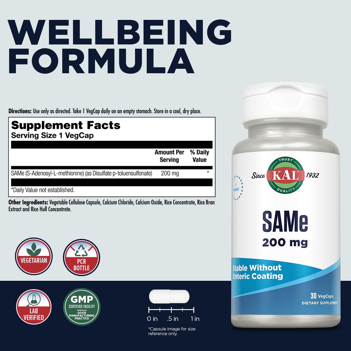 KAL SAMe 200mg (S-adenosyl-L-methionine) Capsules, 30 Count