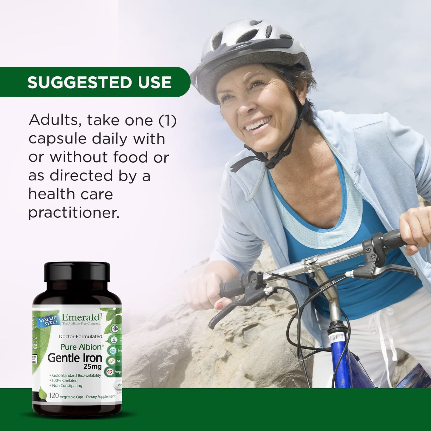 Emerald Labs Gentle Iron 25mg Ferrous Bisglycinate Chelate Capsule, 120 Capsules