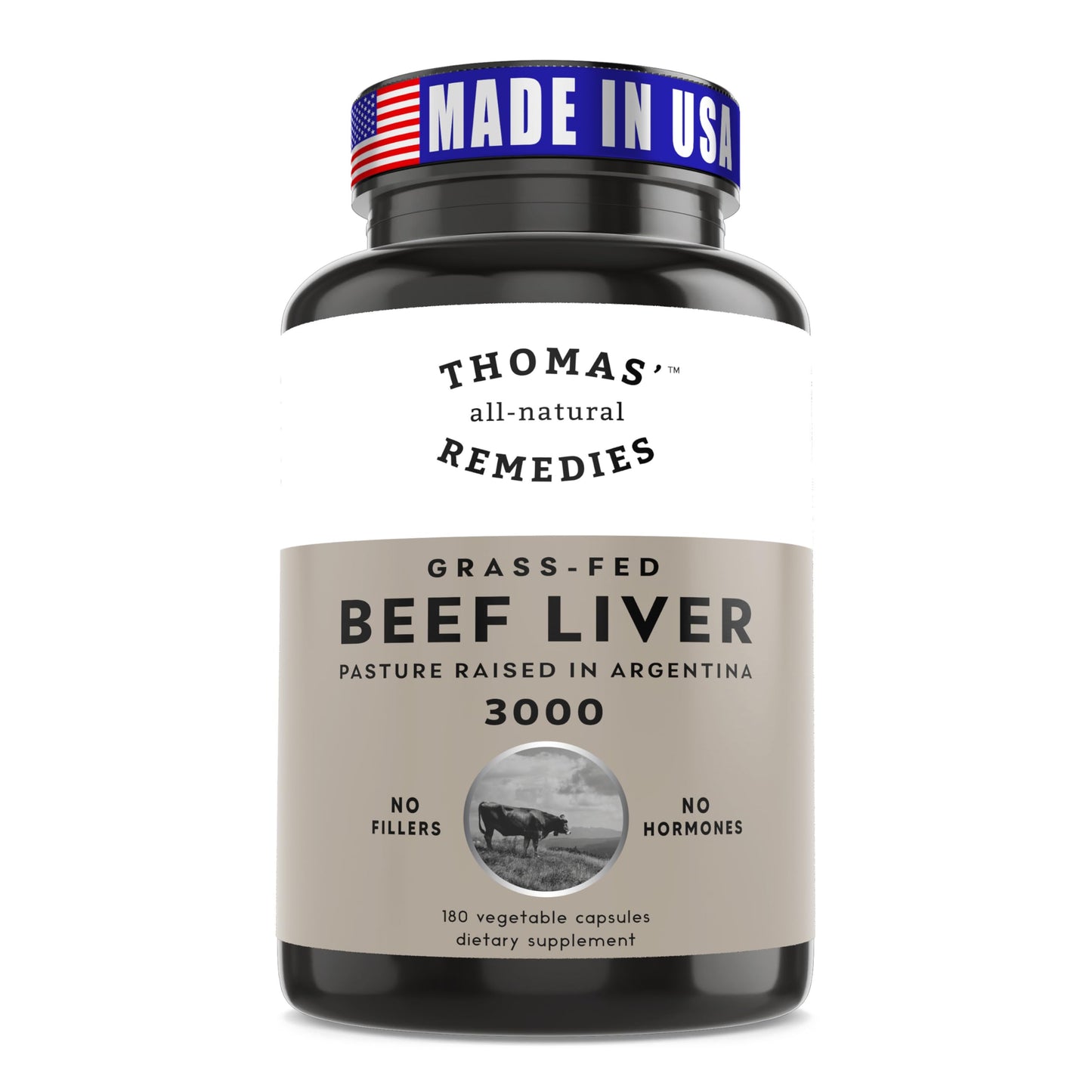 Thomas' all-natural Remedies Grassfed Beef Liver Supplement Capsules, 180 Count