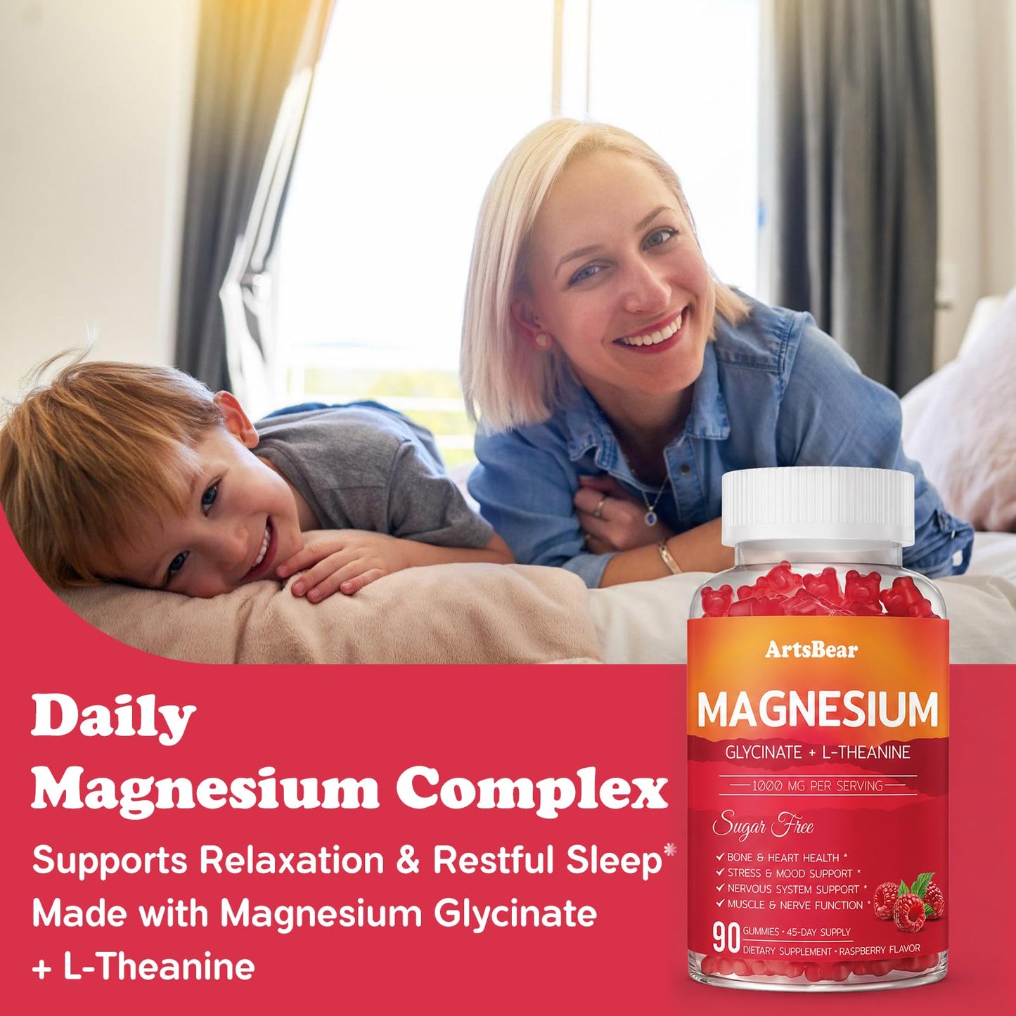ArtsBear Magnesium Glycinate Gummies 1000mg Complex, 90 Count