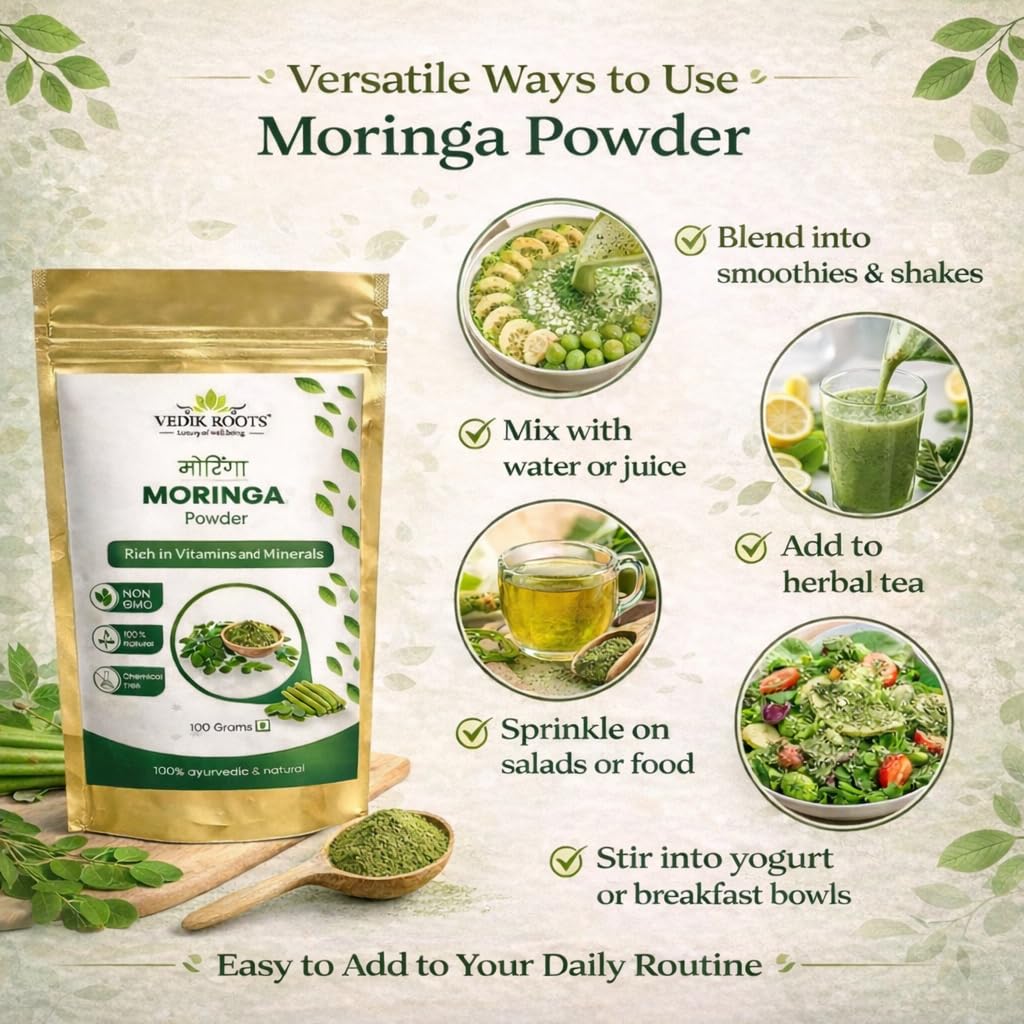 VEDIKROOTS Moringa Leaf Powder (3.53 oz)