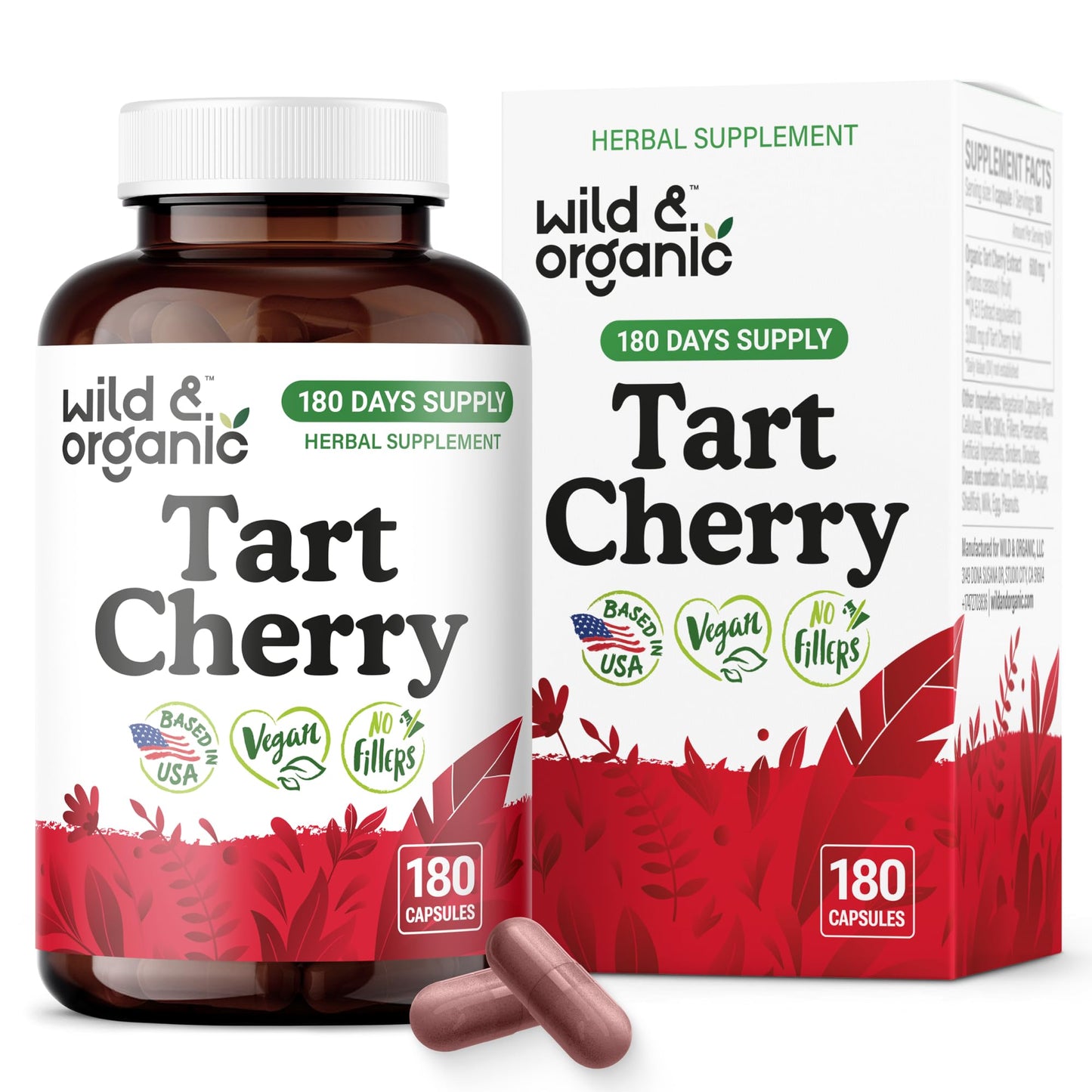 Wild & Organic Tart Cherry Extract 600 mg Capsules, 180 Count