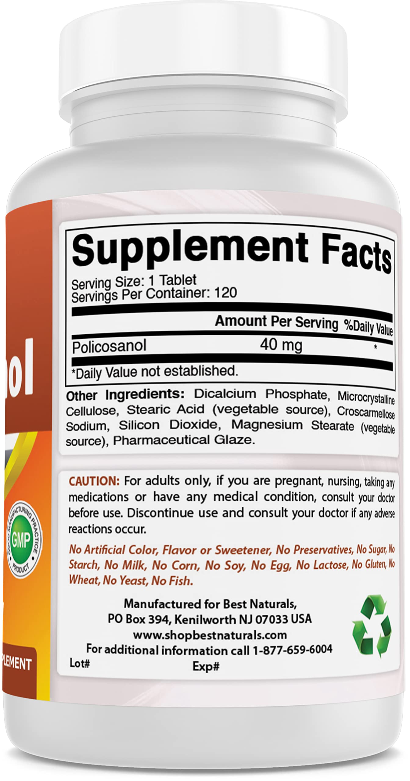 Best Naturals Policosanol 40mg & Probiotic 10 Strains & 30 Billion Tablets, 240 Tablets