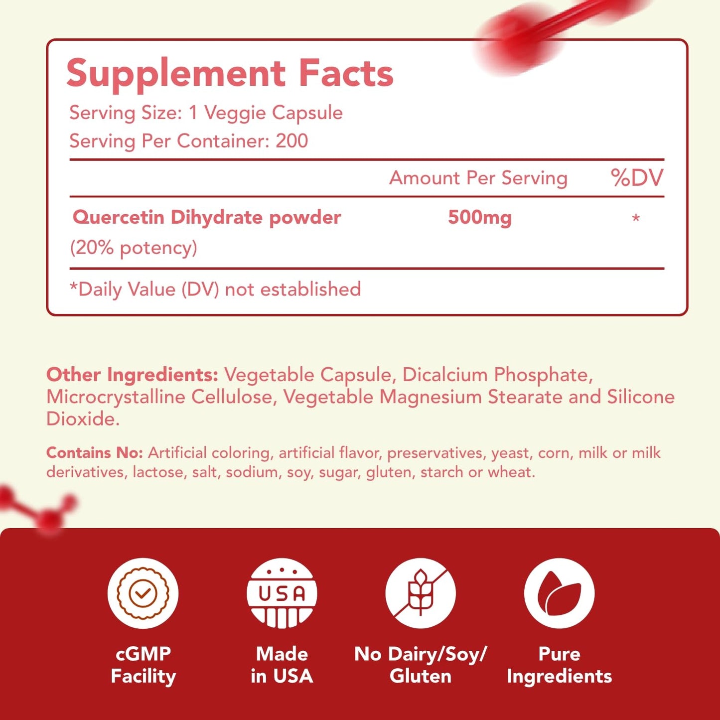 Healthy Way Quercetin 500mg Capsules, 200 Count