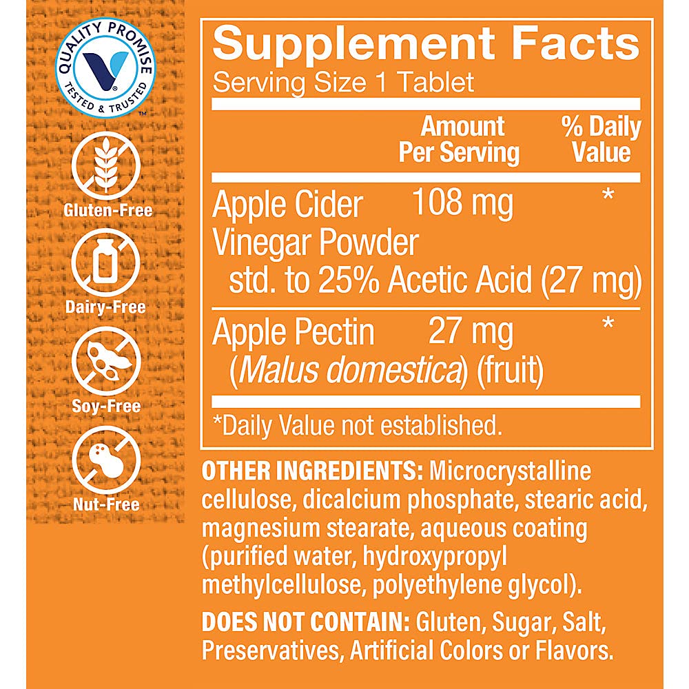 The Vitamin Shoppe Apple Cider Vinegar with Apple Pectin, 100 Tablets