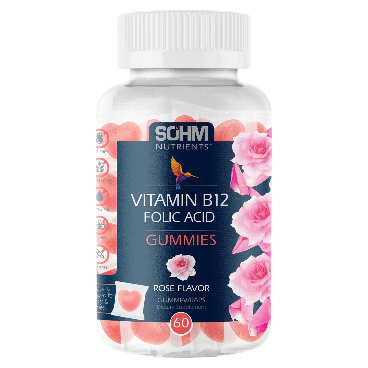 SOHM ADDS LIFE TO LIVES Folic Acid 300 mcg + Vitamin B12 for Women Gummy 60 Count
