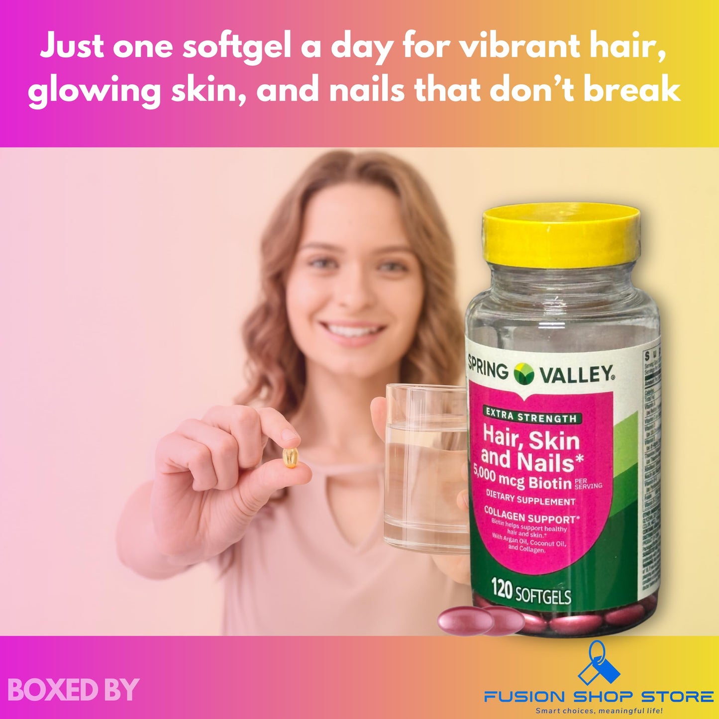 Fusion Shop Store Biotin Softgel Extra Strength 5000mcg, 120 Softgels