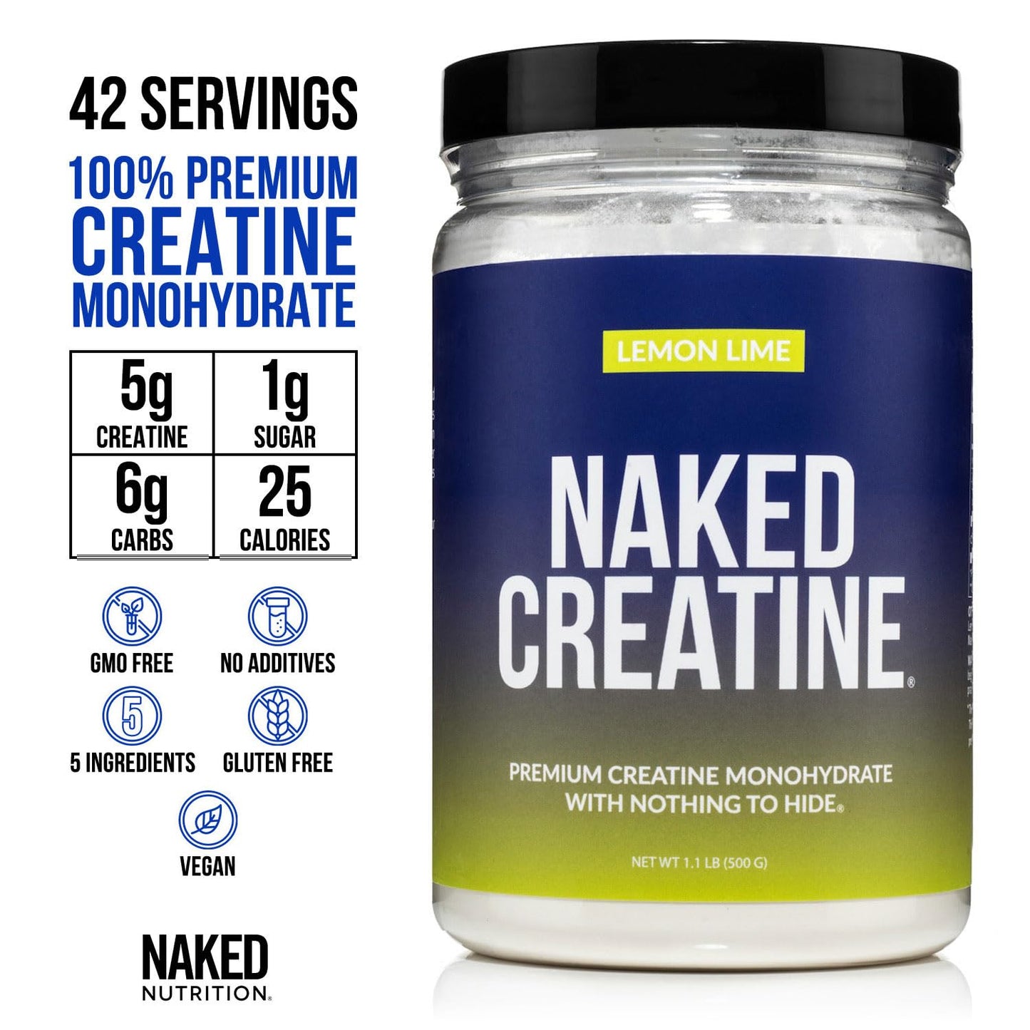 NAKED Pure Micronized Lemon Lime Creatine Monohydrate Powder 42 Servings