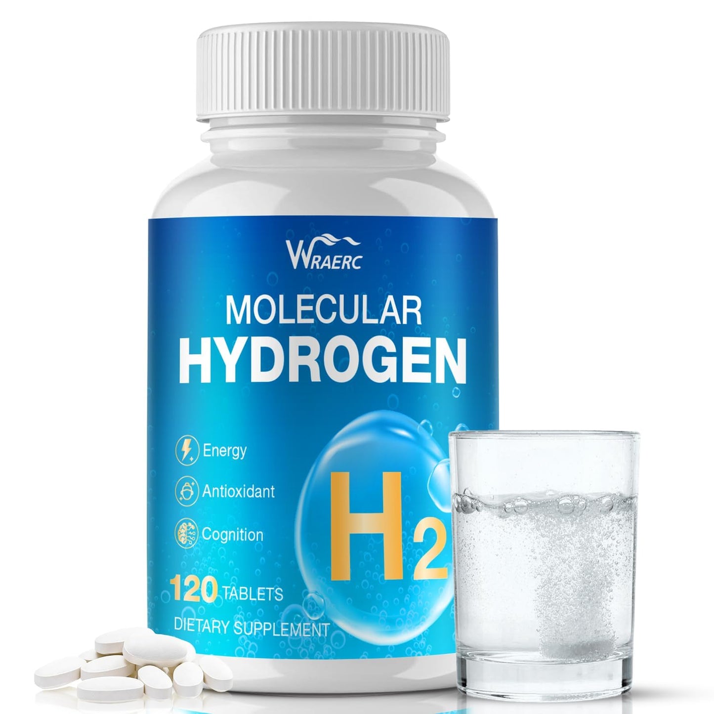 WRAERC Hydrogen Water Tablets with Magnesium, 12 PPM Hydrogen, 120 Tablets