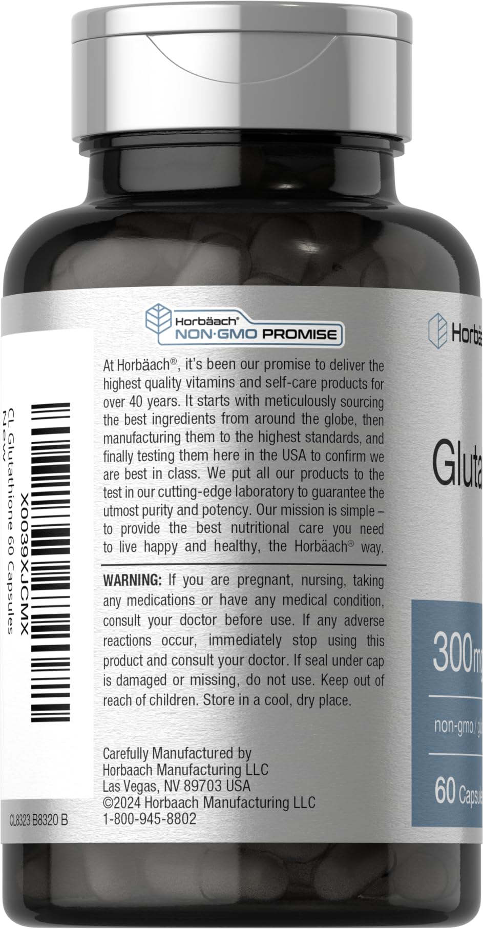 Horbäach Glutathione 300mg Capsules, 60 Count