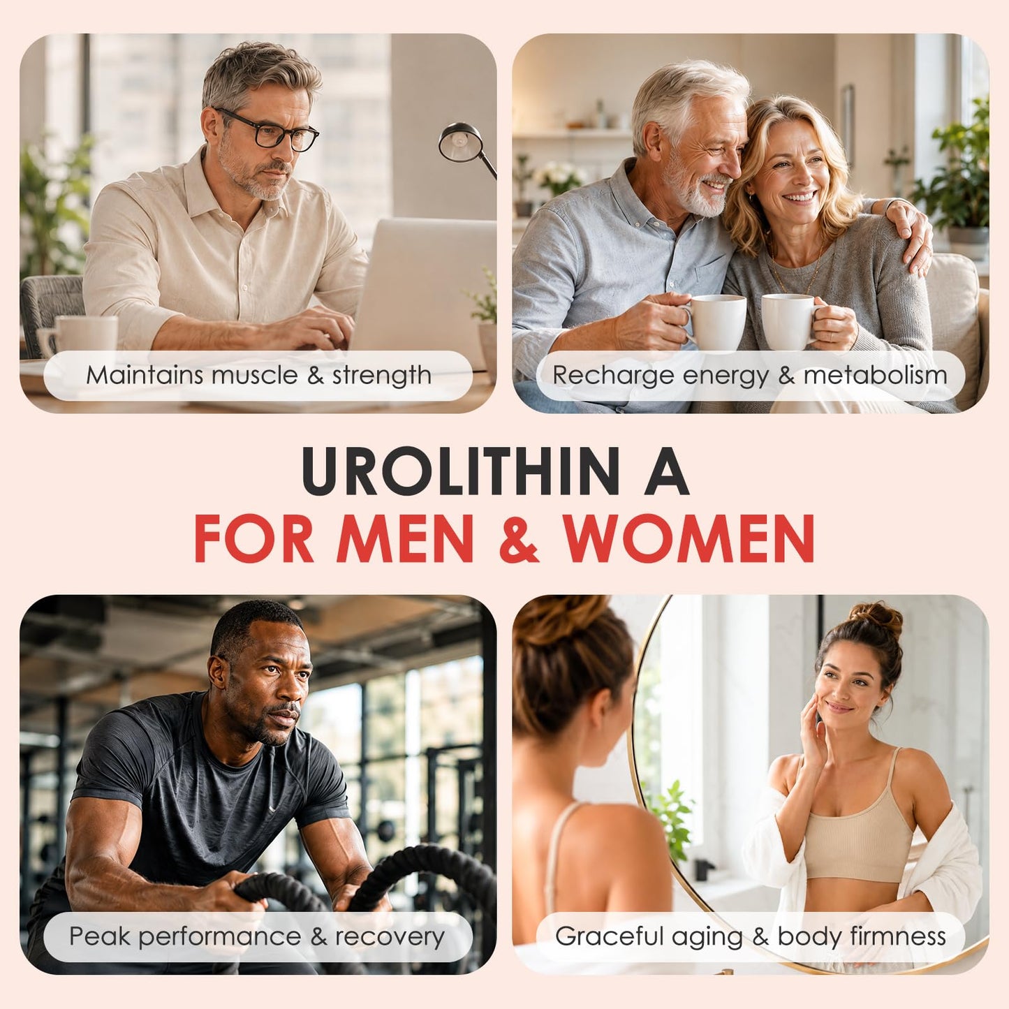 Puyflam Urolithin A Supplement 1000mg High Potency, Advanced 4-in-1 Complex Formula with PQQ, CoQ10 & L-Ergothioneine for Cellular Renewal & Healthy Aging, Mitochondrial for Muscle Health Support, 90 Capsules