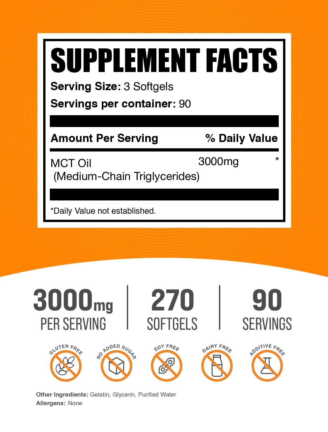 BulkSupplements MCT Oil Softgels 270 Count