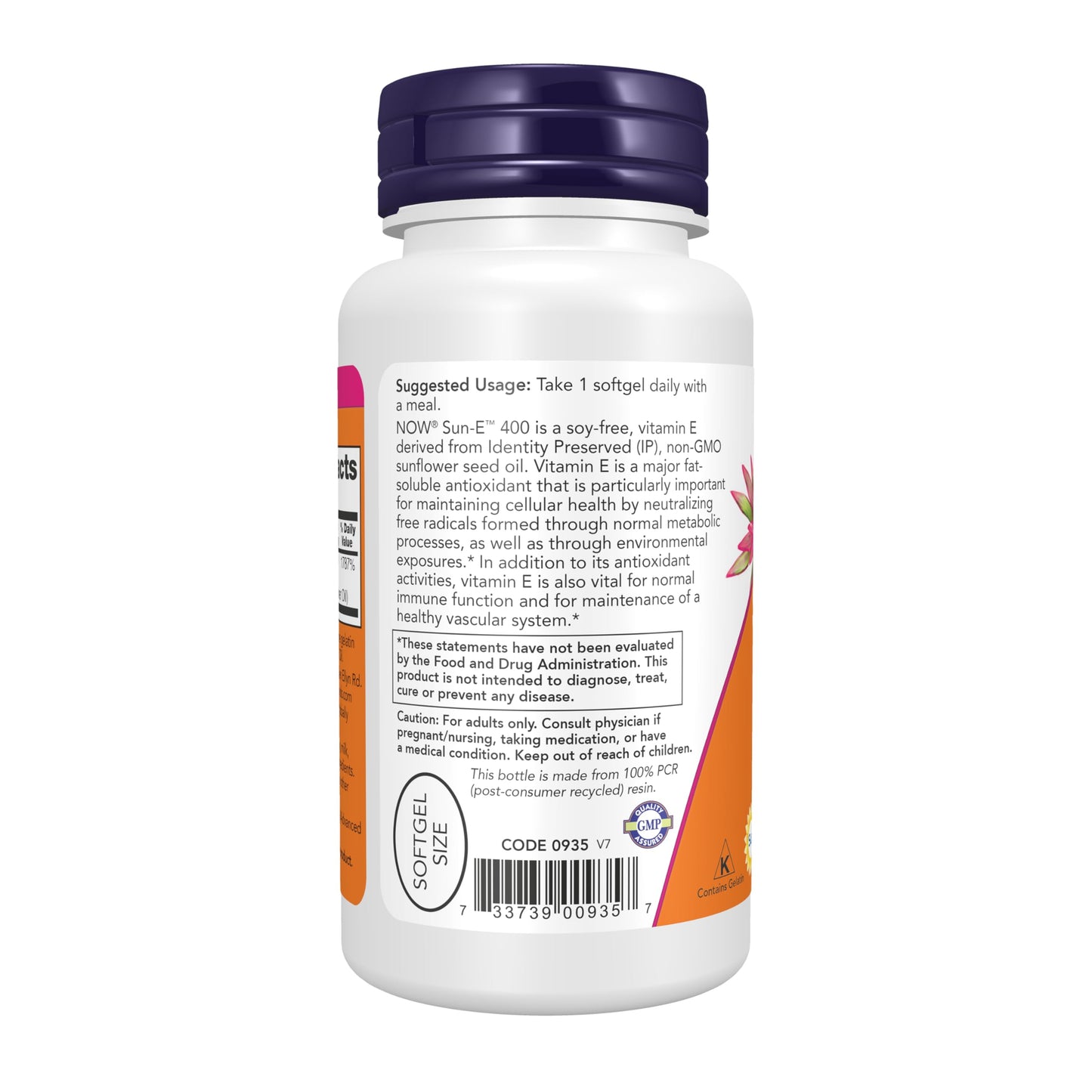 NOW Foods Sun-E 400 IU with d-alpha Tocopherol from Non-GMO Sunflower Oil Softgels, 60 Count