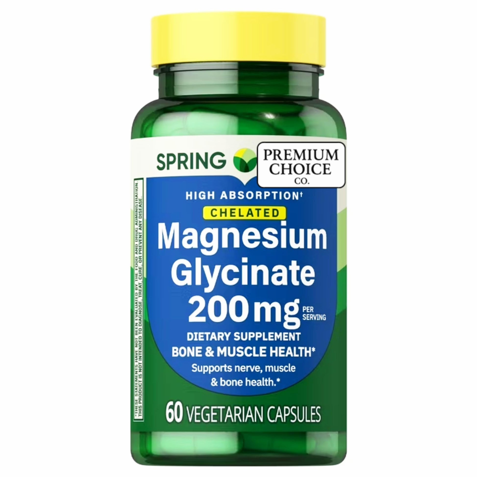 Premium Choice Co Magnesium Glycinate 200 mg Capsules, 60 Count
