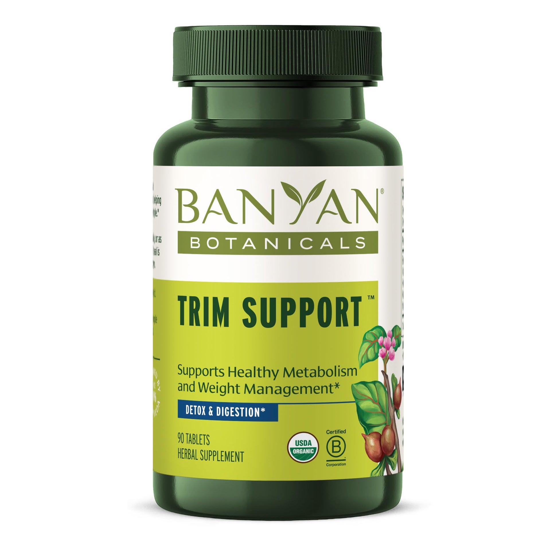 Banyan Botanicals Organic Trim Support Metabolic Support & Weight Management Supplement with Guggulu & Triphala for Digestive Fire & Cleansing USDA Organic, 90 Tablets