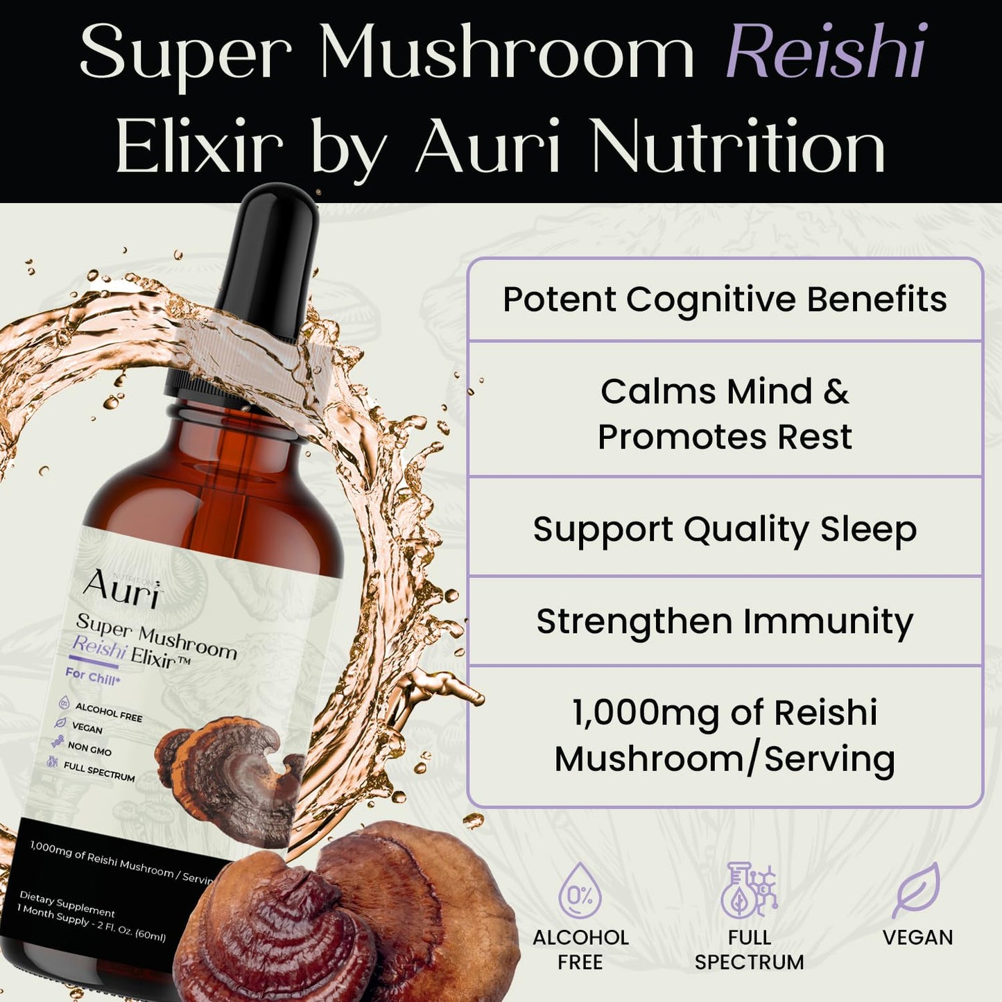 Auri Reishi Super Mushroom Elixir Capsules 72 Count