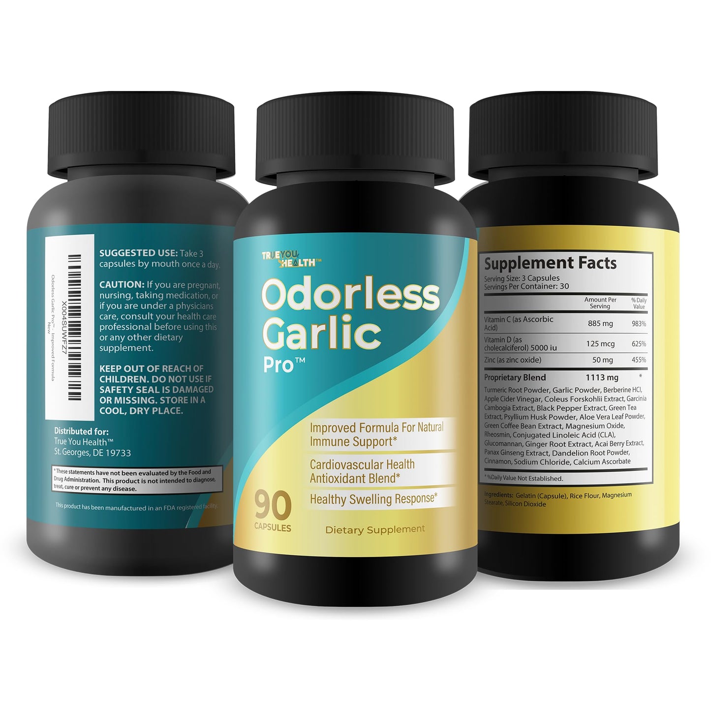 True You Health Odorless Garlic Pro Capsules, 90 Count