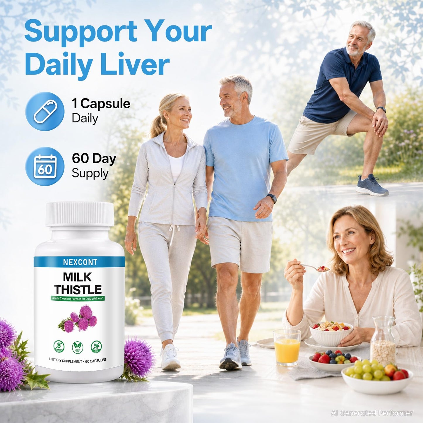 Oopeatol Milk Thistle Supplement with Dandelion Extract, Silymarin Liver Detox Cleanse Repair Support, Antioxidant Herbal Liver Health Capsules, 60 Capsules