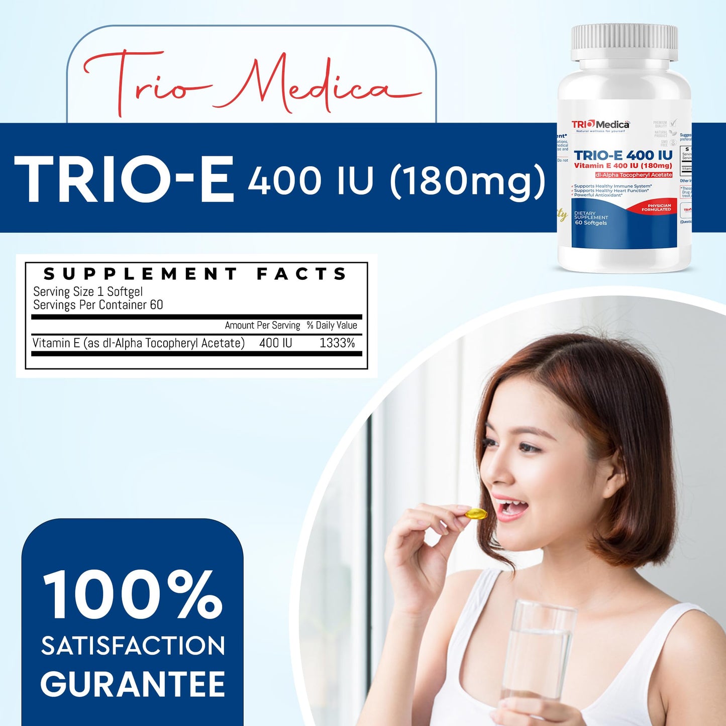 TRIOMEDICA Trio-E 400 IU Vitamin E dl-Alpha Softgels, 60 Count
