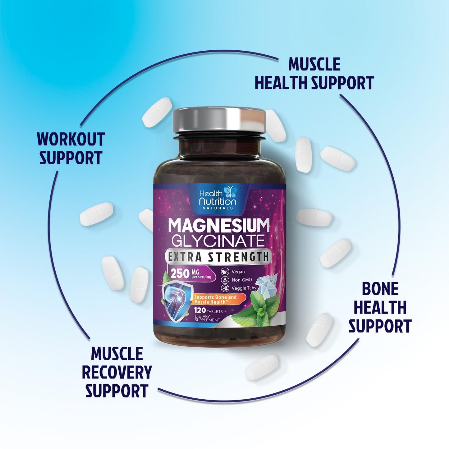 Health Nutrition Naturals Magnesium Glycinate 250mg Tablet, 120 Count