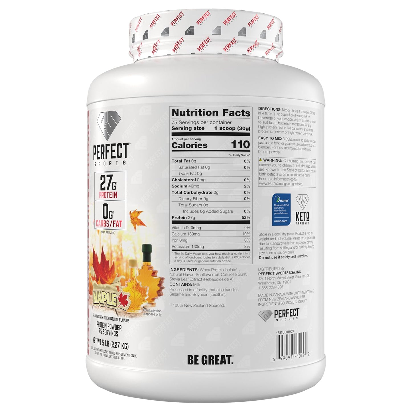 PERFECT SPORTS Diesel 100% New Zealand Whey Protein Isolate Powder 80 Servings