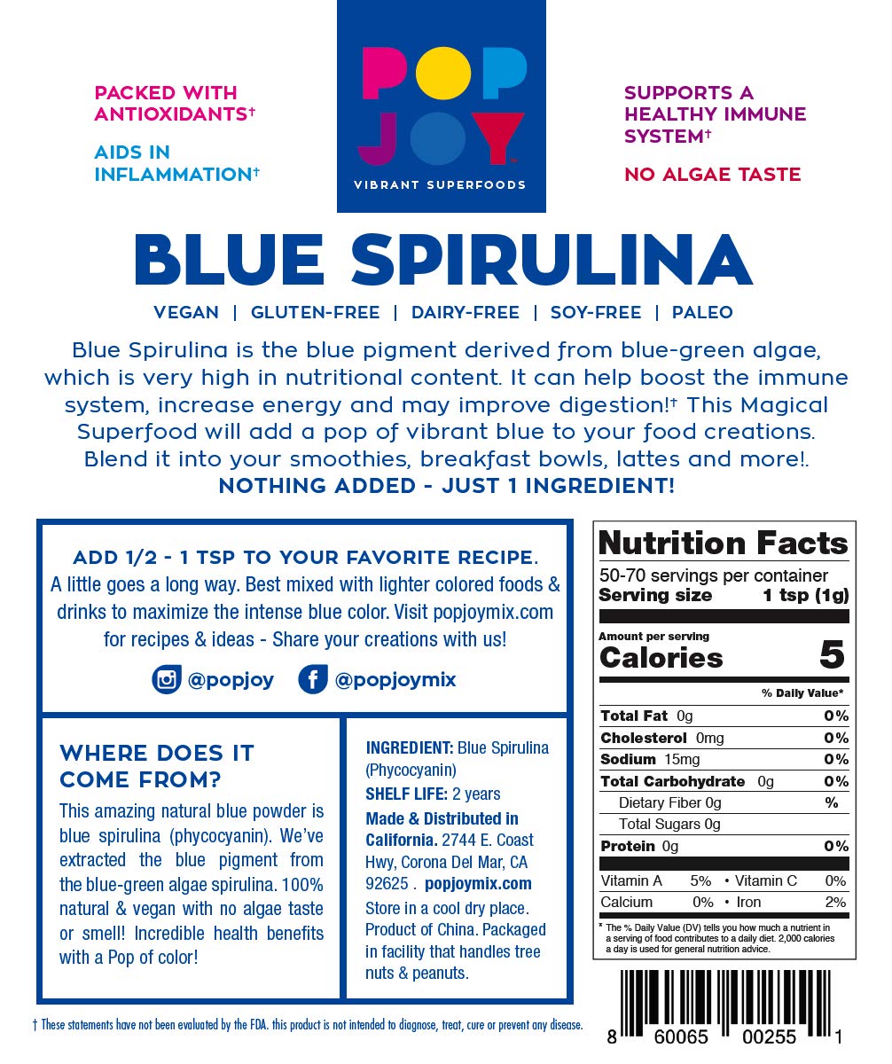 POP JOY 100% Blue Spirulina Powder, 1.76 Ounce