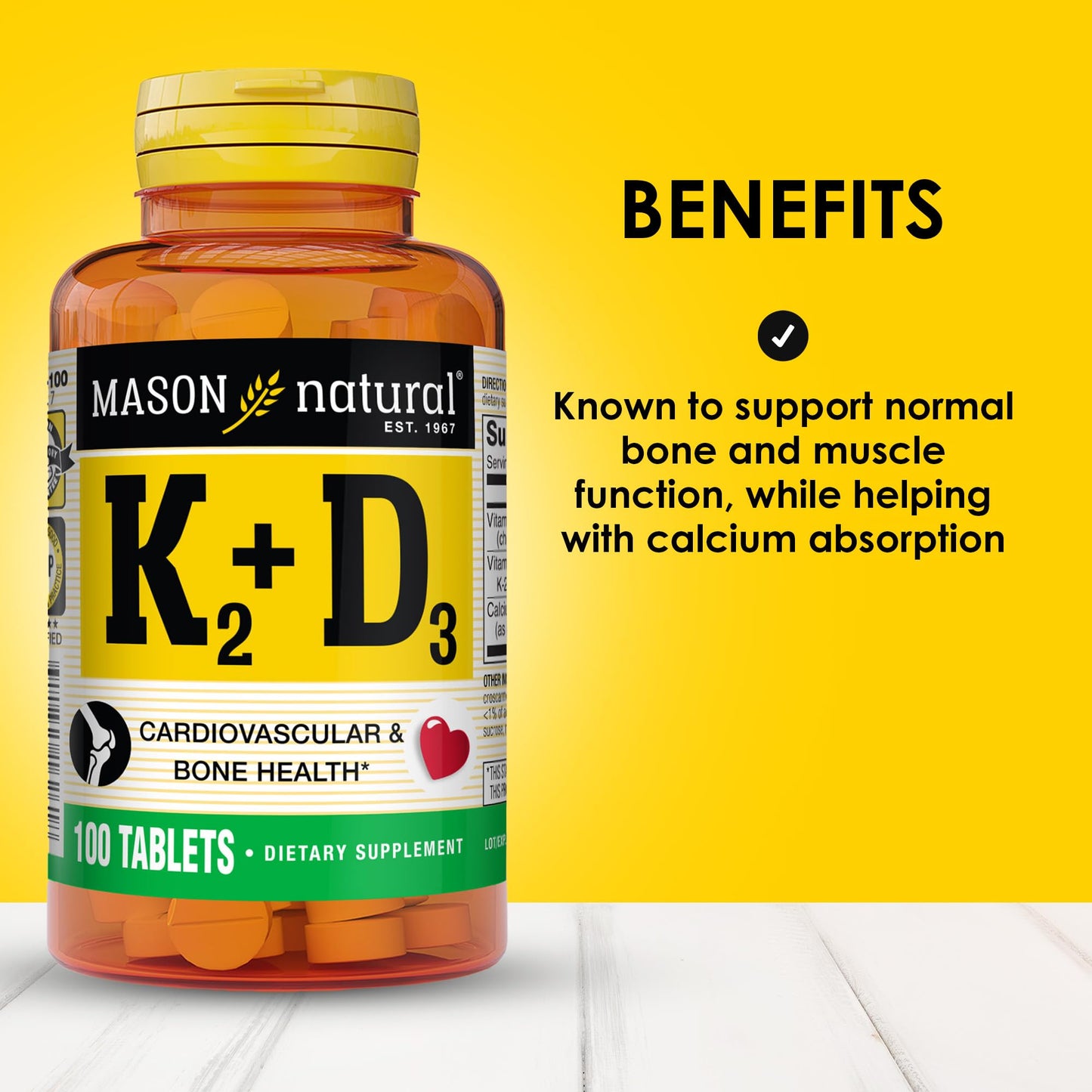 Mason Natural Vitamins K2 & D3 with Calcium Tablets, 100 Count