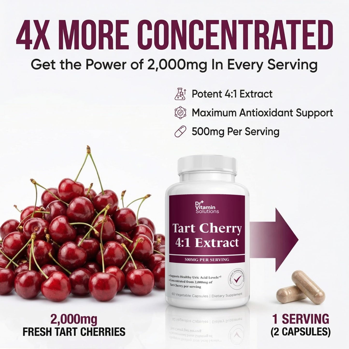 DR VITAMIN SOLUTIONS Tart Cherry Extract 2000 mg Capsules 60 Count