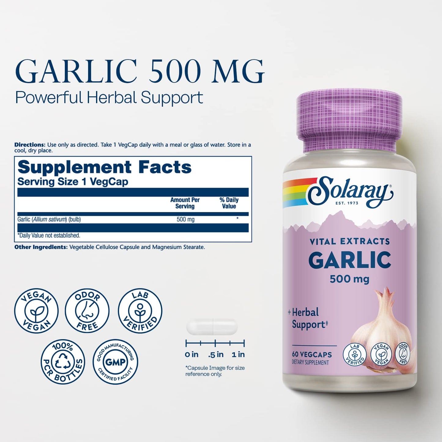 SOLARAY Garlic Supplement 500mg VegCaps 60