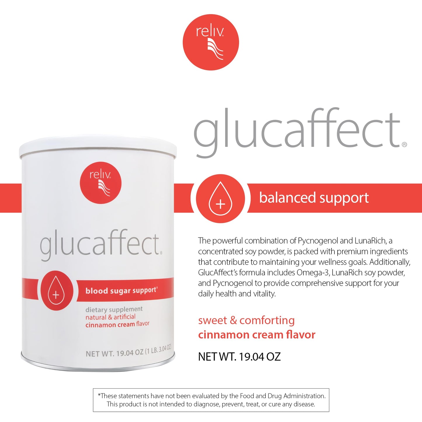 RELIV GlucAffect Support Powder, 19.04 oz