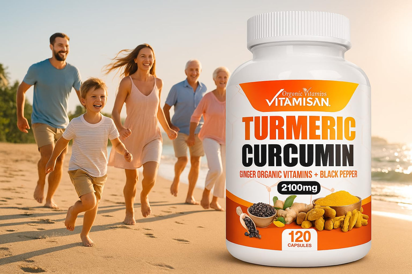 VITAMISAN Turmeric Curcumin 95% Curcuminoids with Ginger & Black Pepper 2100 mg, 120 Capsules